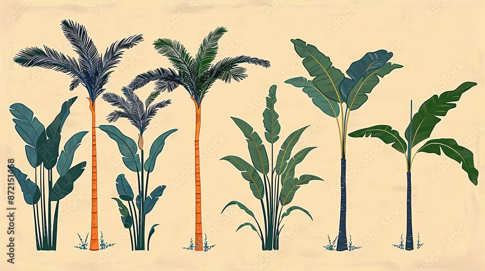 Obraz premium Set of realistic tropical plants and flowers.