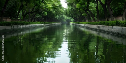 Tranquil Lahore Canal with tree-lined banks A popular escape for leisurely walks from city hustle. Concept Nature Views, City Escapes, Outdoor Activities, Scenic Walks, Local Attractions