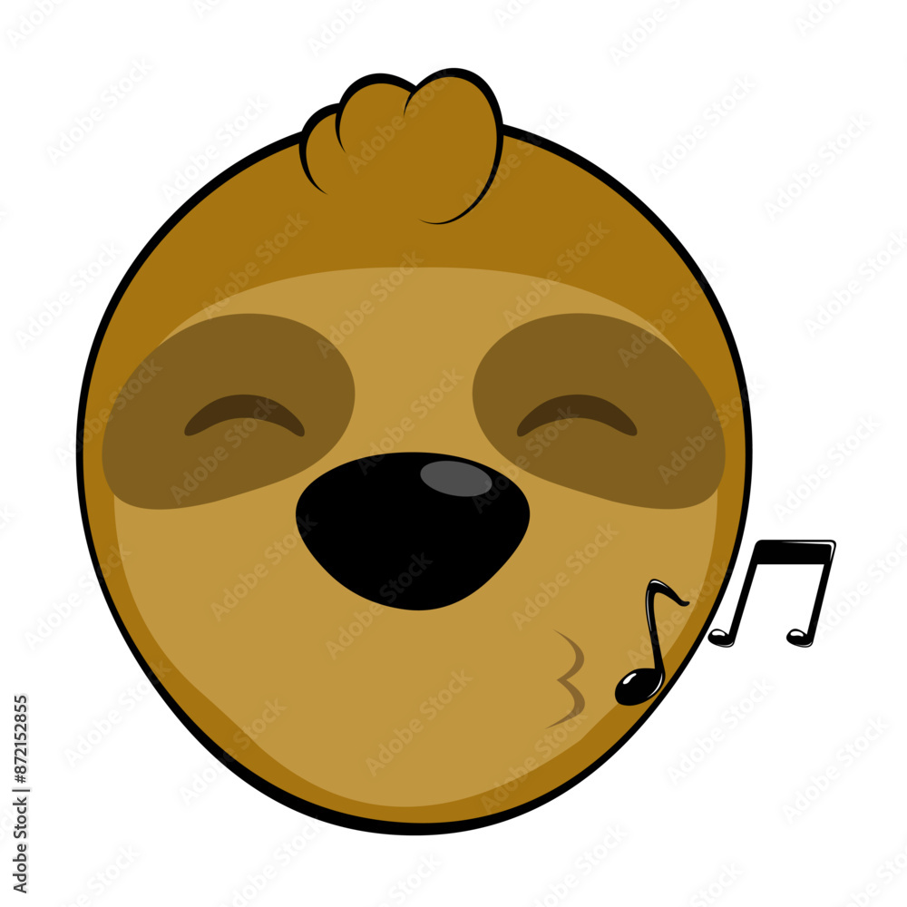 Fototapeta premium vector illustration face bear sloth character animal cartoon, whistling with musical notes on the lips