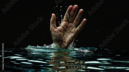 Image of an arm emerging from the surface of the water. world suicide prevention day.