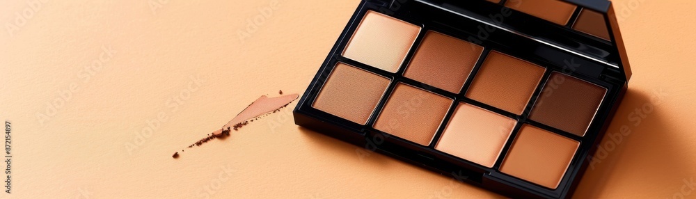 Elegant contour palette with mirror, precise shades, slender and uplifted face, facial contouring beauty Elegant contour palette with mirror, precise shades, slender and uplifted face, facial contouring beauty
