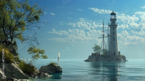 Lighthouse on a Rocky Islan...