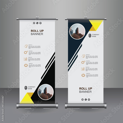 Vertical Business Roll Up  Banner Design, Signboard Advertising Brochure Flyer Template Vector X-banner and Street Business Flag of Convenience, Layout Background.