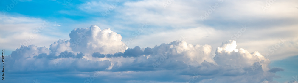 banner beautiful cumulus clouds in blue sky, natural background, wallpaper banner beautiful cumulus clouds in blue sky, natural background, wallpaper