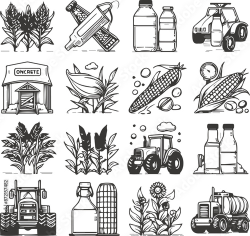 Agriculture farming elements outline vector