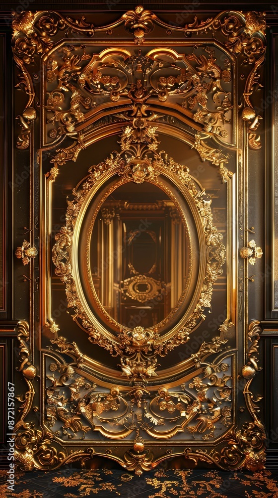 Elegant gold mirror with intricate frame and luxurious detailing, Luxurious, Warm tones, High detail, Digital painting Elegant gold mirror with intricate frame and luxurious detailing, Luxurious, Warm tones, High detail, Digital painting