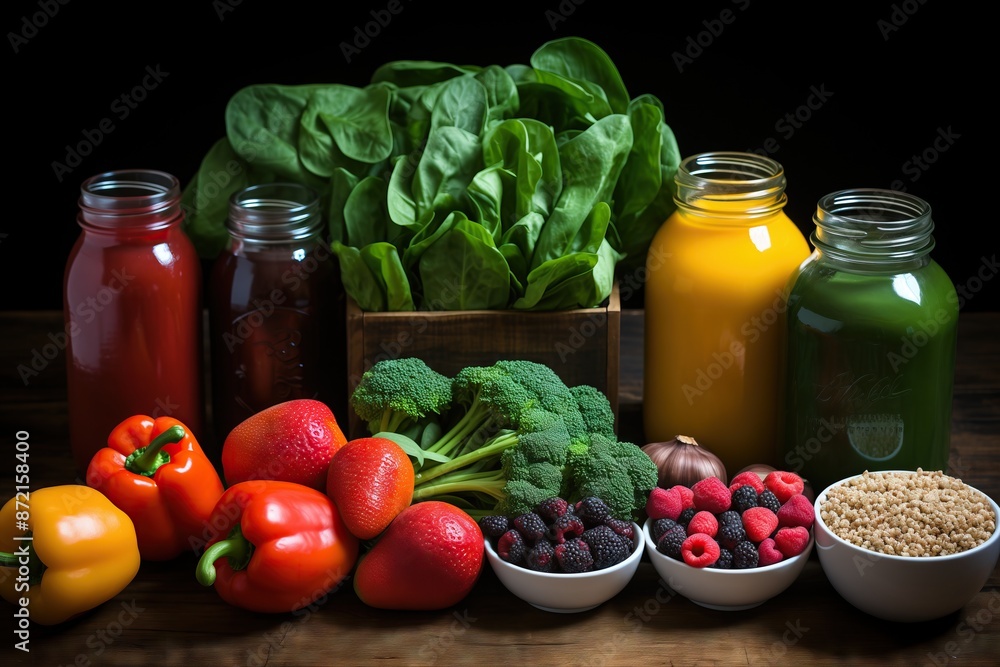 Vegetables, greens and spices assorted on a table natural nutrition concept. Vegetables, greens and spices assorted on a table natural nutrition concept.