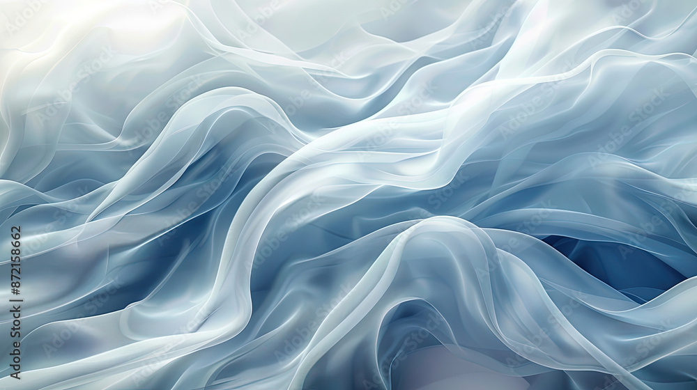 Abstract blue and white silk fabric texture. Showing its soft, flowing translucent texture and subtle color gradient. Fabric is arranged in folds and waves, creating an abstract gentle pattern. Abstract blue and white silk fabric texture. Showing its soft, flowing translucent texture and subtle color gradient. Fabric is arranged in folds and waves, creating an abstract gentle pattern.
