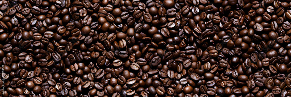 Coffee beans lie in an even layer