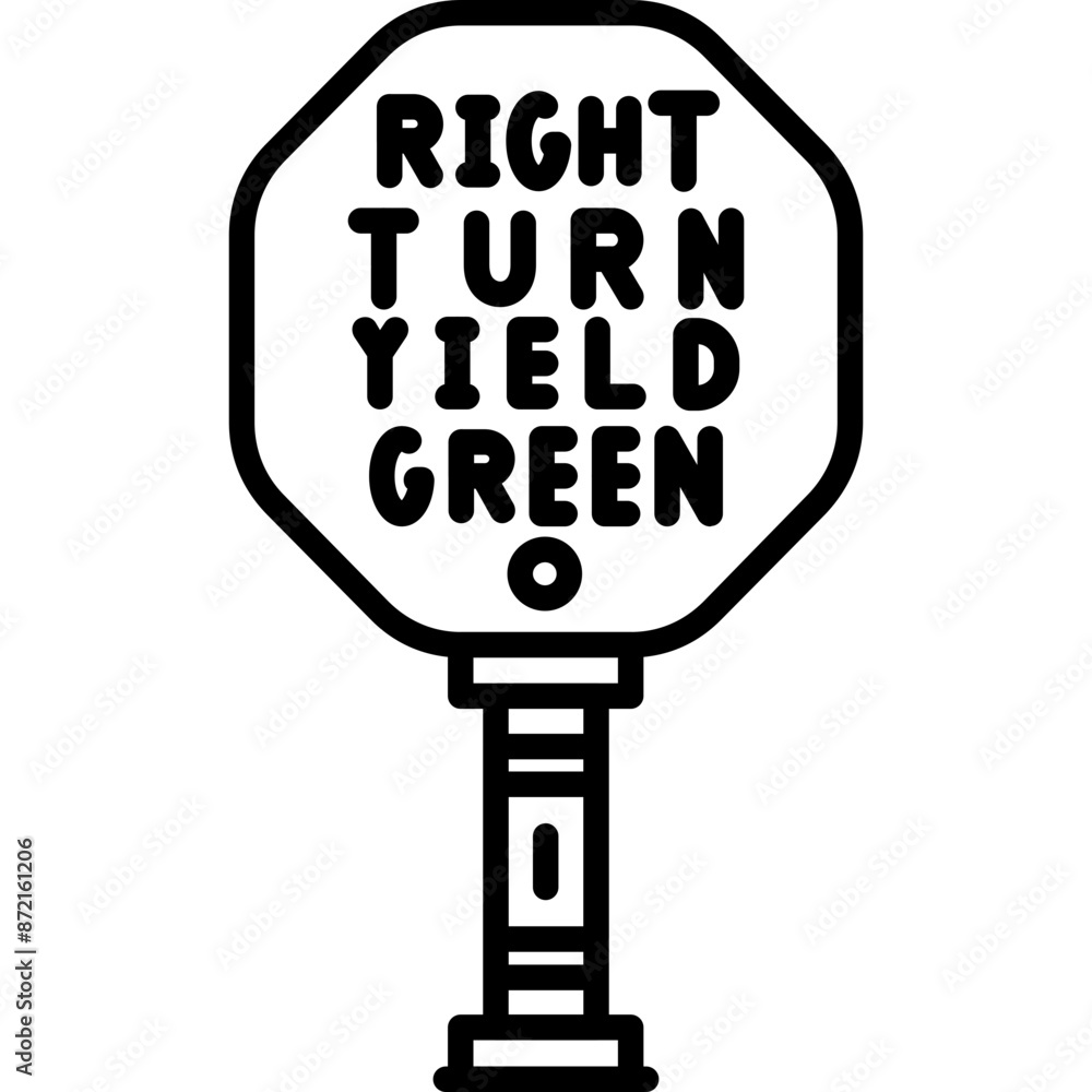 Right Turn Yield on Green Sign Icon Right Turn Yield on Green Sign Icon