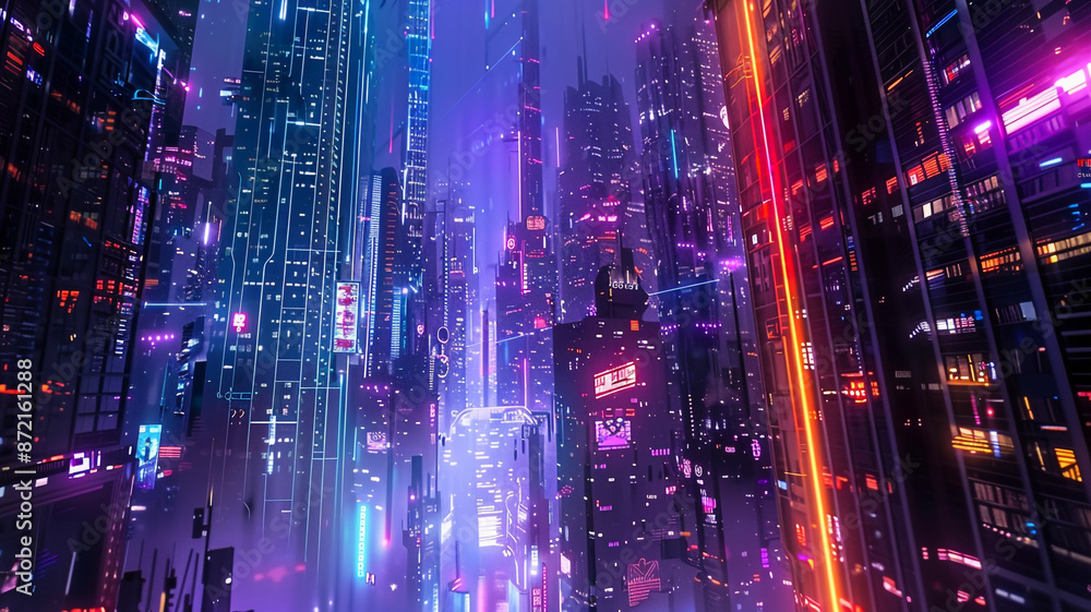 Glowing Buildings in a Modern Neon Design Glowing Buildings in a Modern Neon Design