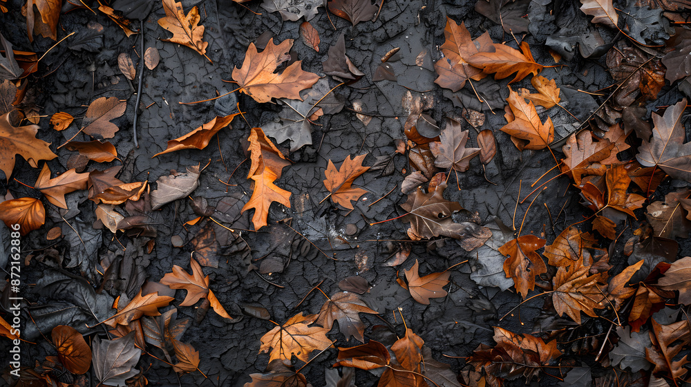 A black and brown background with a lot of leaves on it A black and brown background with a lot of leaves on it