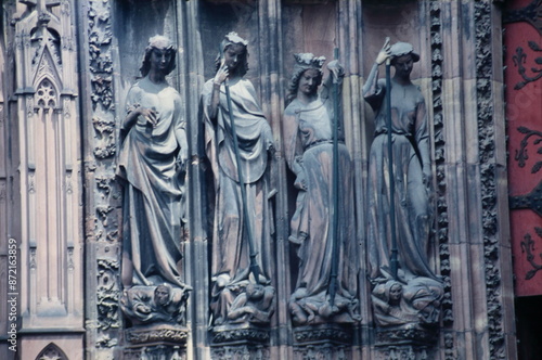 Statues at left portal of Strasbourg Cathedral in Alsace