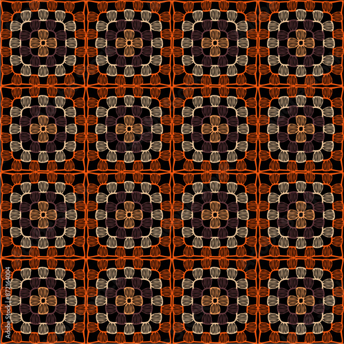 Pattern with crochet granny square wallpaper handmade decorative art design print 