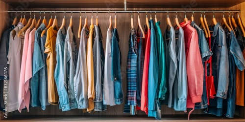 Colorful Clothing Hanging in a Closet