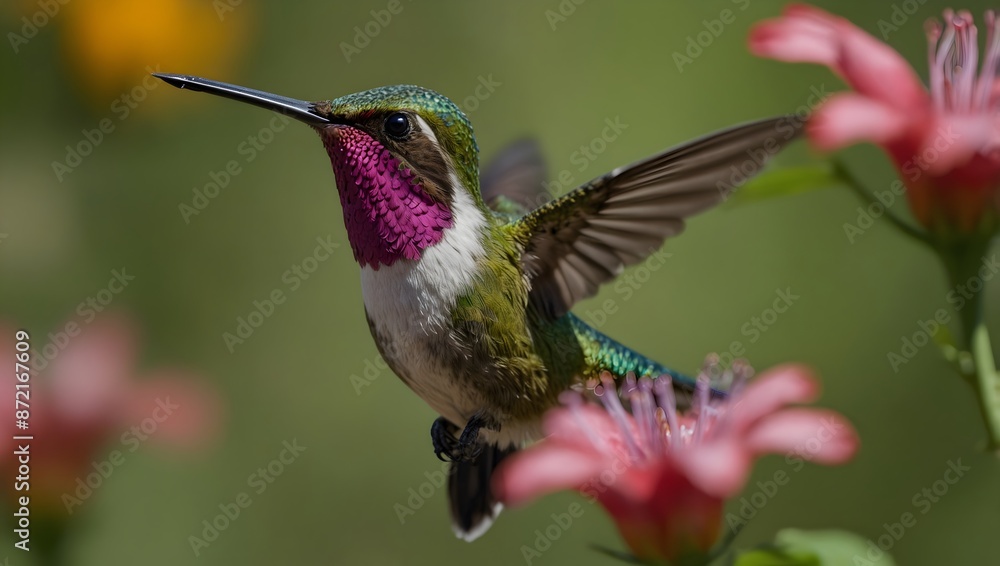 Fototapeta premium Hummingbirds contribute to pollination in their habitats ai_generated