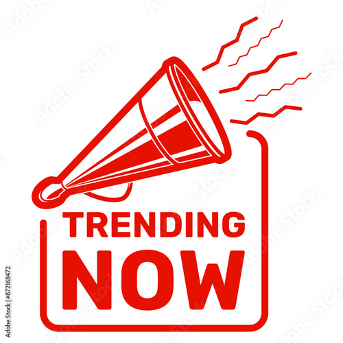 Trending now, banner with retro megaphone, actual products announcement, bestseller advertisement, vector