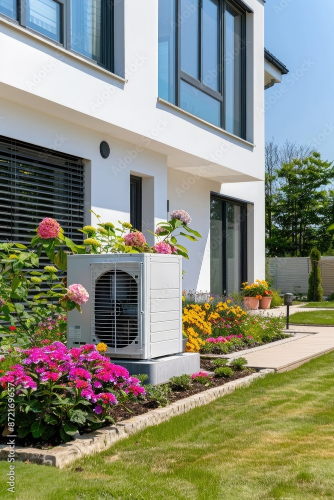 Obraz premium Air Conditioner Unit In A Lush Garden Setting
