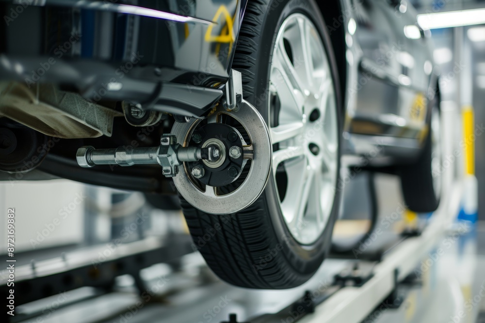Car Wheel Balancing Process for Smooth Driving - Detailed Close-Up View in Professional Garage Car Wheel Balancing Process for Smooth Driving - Detailed Close-Up View in Professional Garage