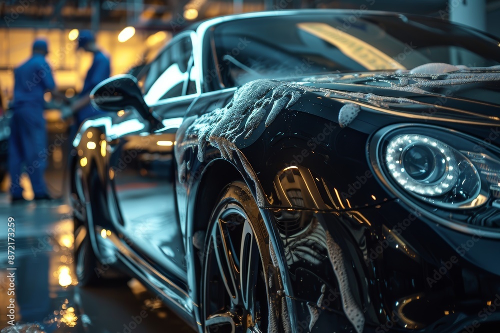 Luxury Car Receiving Premium Hand Wash Service for Detailed Clean at High-End Car Wash Luxury Car Receiving Premium Hand Wash Service for Detailed Clean at High-End Car Wash
