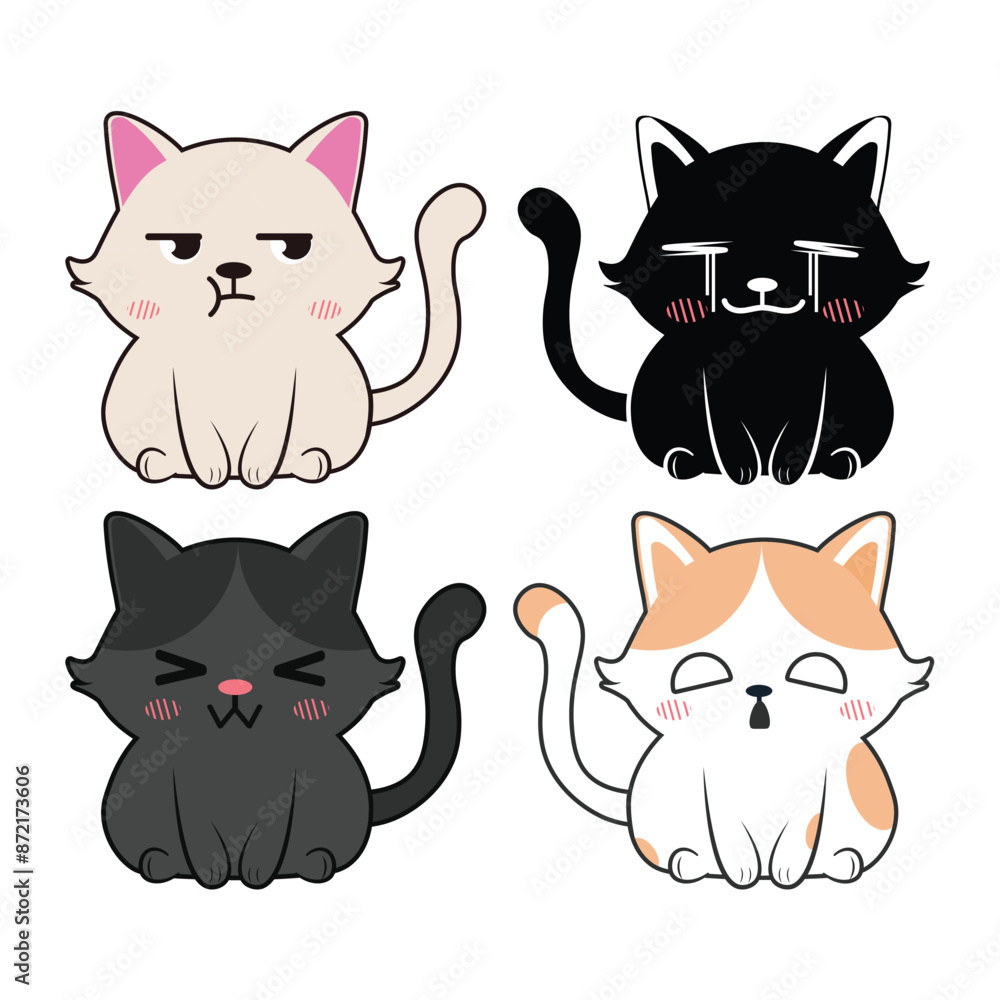 Fototapeta premium Vector set of kawaii cats Isolated on white background