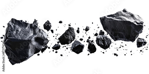 Floating or falling space rocks asteroids cut out, isolated, transparent background - PNG.  Space, and sci-fi concepts.