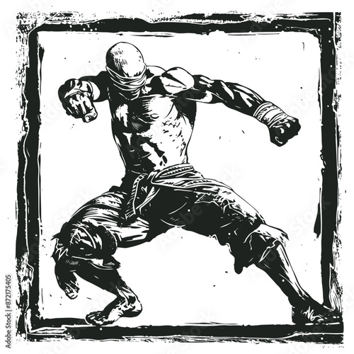 Muscular martial arts fighter, vector