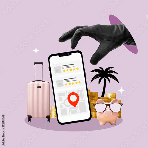 Bild auf Leinwand Scam, thief, travel app, vacation, Thief stealing, money, passenger, transportat