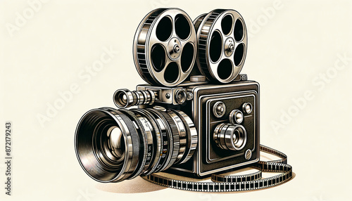 1960s Movie Camera with Classic Design and Film Reels