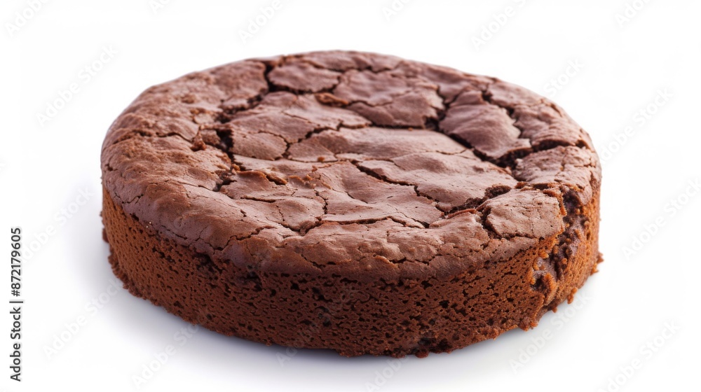 A rich chocolate fudge brownie cake, isolated on a white background A rich chocolate fudge brownie cake, isolated on a white background