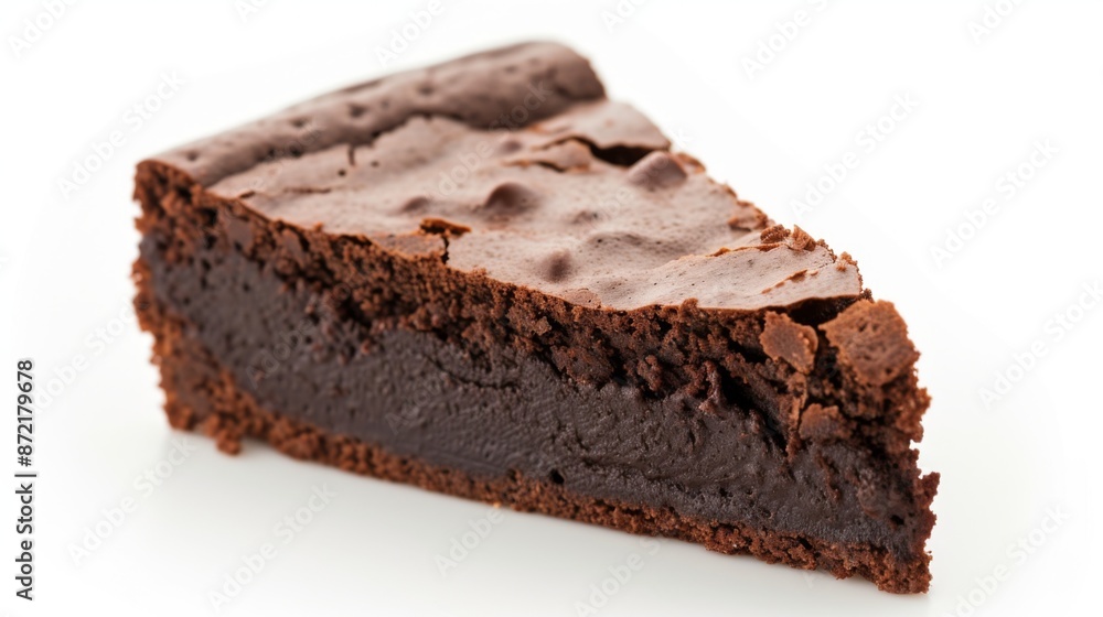 A rich chocolate fudge brownie cake, isolated on a white background A rich chocolate fudge brownie cake, isolated on a white background