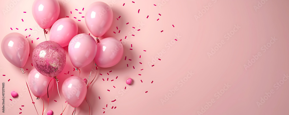 Pink girl birthday balloons simple background Pink girl birthday balloons simple background