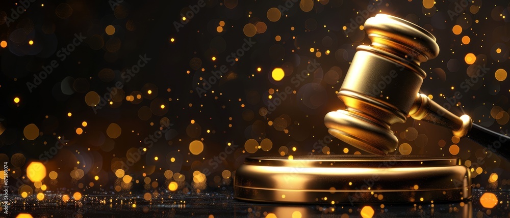 A sharp-edged, wooden gavel atop a weathered table against a softly blurred backdrop A sharp-edged, wooden gavel atop a weathered table against a softly blurred backdrop