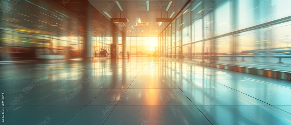 A hallway's scene – person walks while sun sets behind A hallway's scene – person walks while sun sets behind