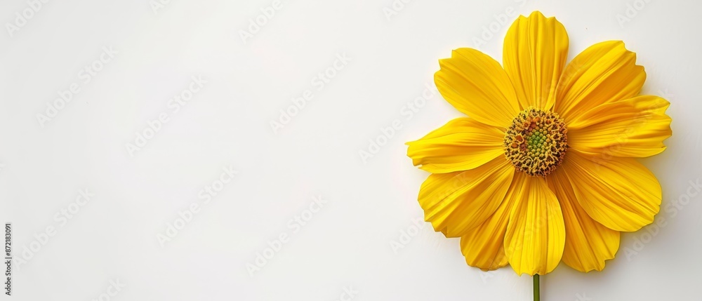 A yellow flower with a green center and yellow center, closely photographed against a pristine white background A yellow flower with a green center and yellow center, closely photographed against a pristine white background