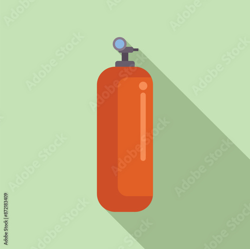 Red oxygen cylinder standing with valve on top on a green background