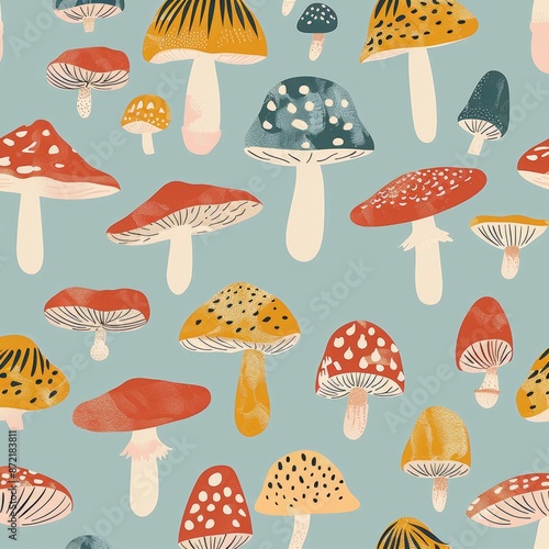 Whimsical Cartoon-Style Mushroom Seamless Pattern for Children's Products and Playful Designs