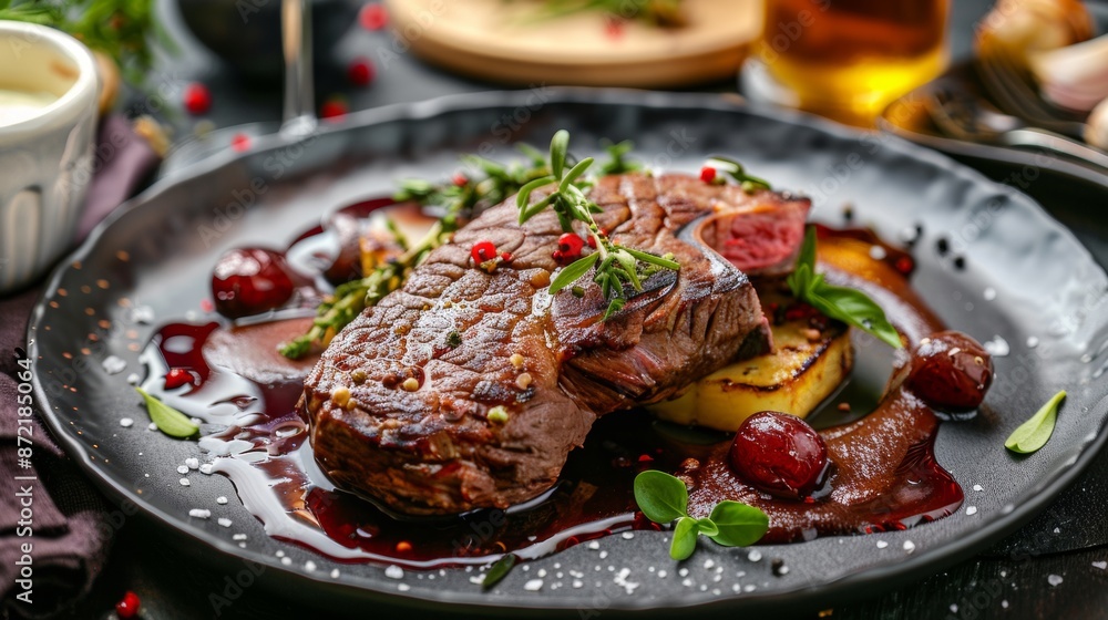French cuisine. Entrecote with Bordeaux sauce. French cuisine. Entrecote with Bordeaux sauce.
