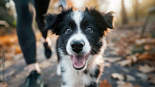 Border Collie puppy happy chasing and looking at the camera © dee-nesia