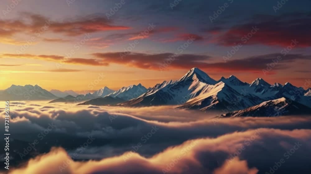 Flying Through Clouds Above Mountain Tops Paradise Heaven Eternity Creation Mountain Range Winter Snow Cold Sunrise Golden Hour High Peaks Wonderful Natural Landscape, 4K Ultra HD resolution
