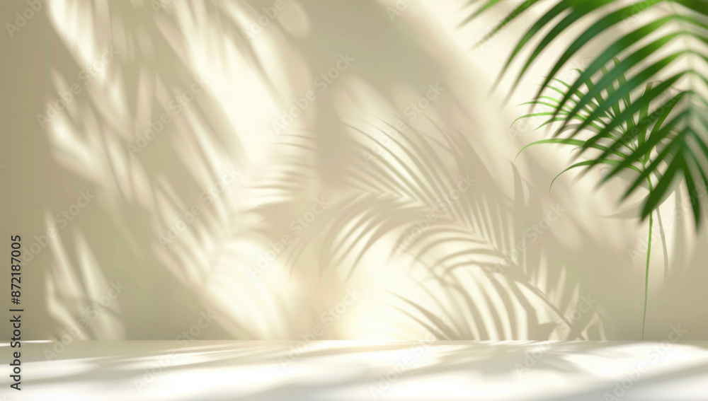 Blurred shadow from palm leaves on light cream wall. Minimalistic beautiful summer spring background for product presentation.
Blurred shadow from palm leaves on light cream wall. Minimalistic beautiful summer spring background for product presentation.