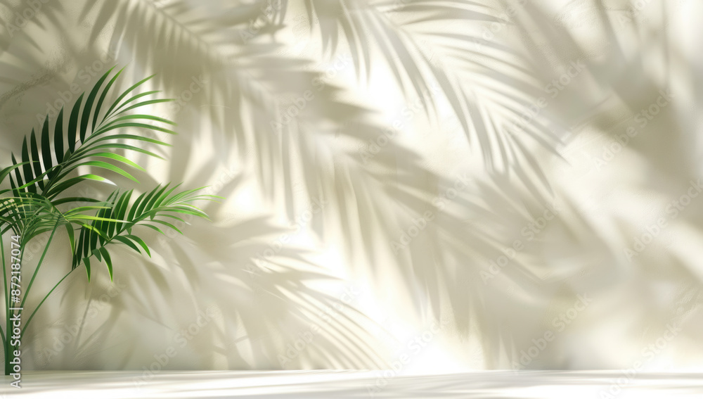 Blurred shadow from palm leaves on light cream wall. Minimalistic beautiful summer spring background for product presentation.
Blurred shadow from palm leaves on light cream wall. Minimalistic beautiful summer spring background for product presentation.