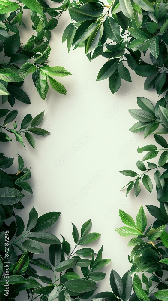 Naklejka premium Green summer leaves empty border background mockup