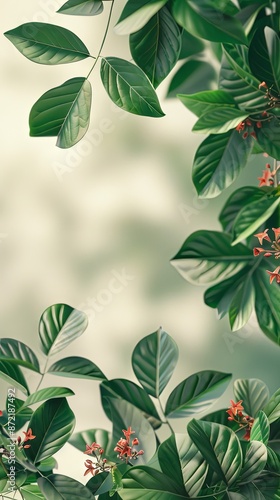 Green summer leaves empty border background mockup