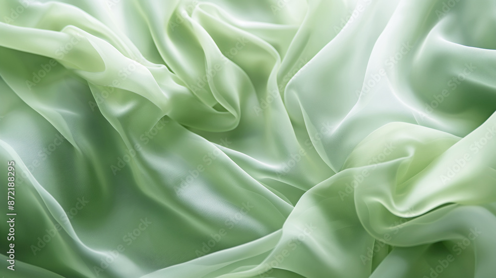 Banner with a delicate, airy texture of soft green chiffon. The fabric is draped in soft folds across the entire background. Banner with a delicate, airy texture of soft green chiffon. The fabric is draped in soft folds across the entire background.