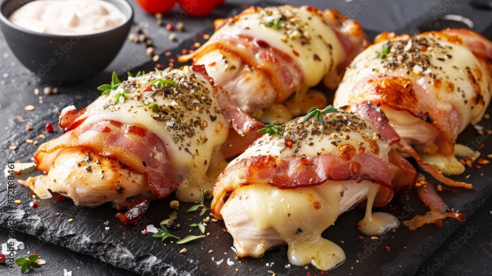 French cuisine. Cordon bleu chicken breast in bacon. French cuisine. Cordon bleu chicken breast in bacon.