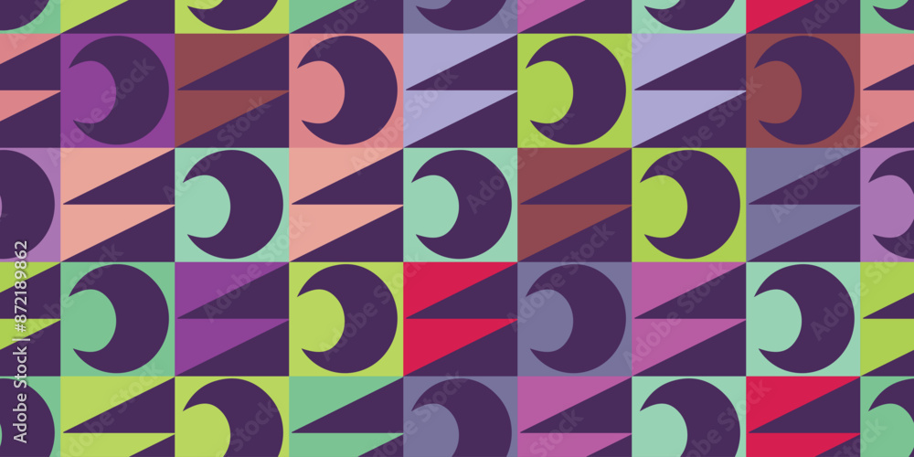 Modern vector abstract seamless geometric pattern with diamonds and circles in retro scandinavian style. Modern vector abstract seamless geometric pattern with diamonds and circles in retro scandinavian style.