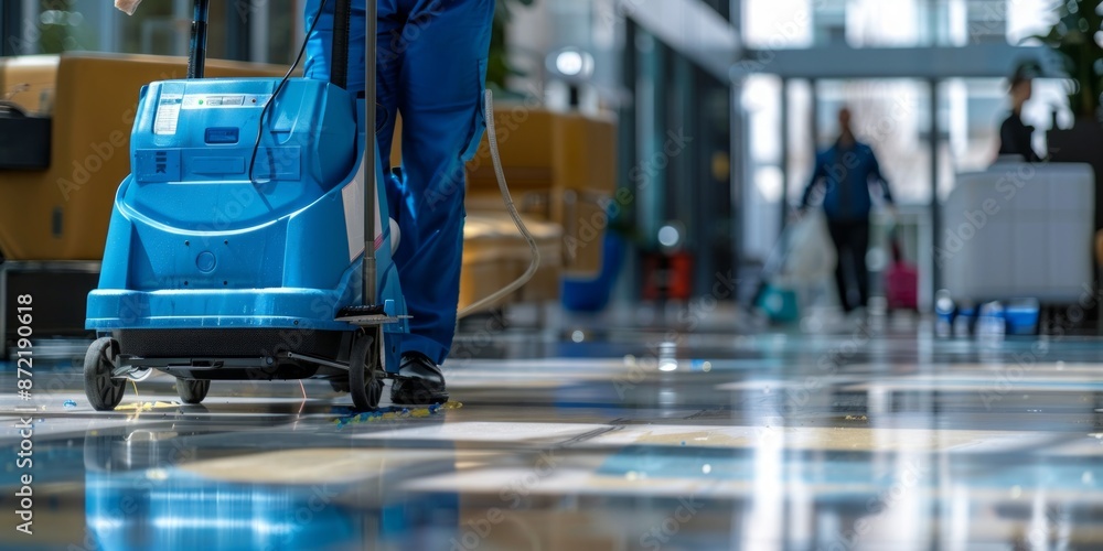 Floor Cleaning Machine in a Modern Lobby Floor Cleaning Machine in a Modern Lobby