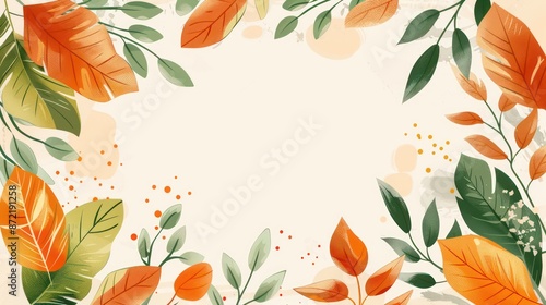 Autumn themed botanical frame with colorful leaves and branches © Matthew