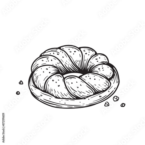 Hand drawn sketch style bread. Russian, East European braided bread Kalach. Best for bakery designs. Vector illustration in retro style isolated on white.